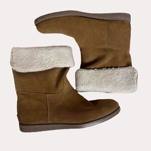 Bass Aria Womens Suede Leather Boots Booties Faux Shearling Tan 10